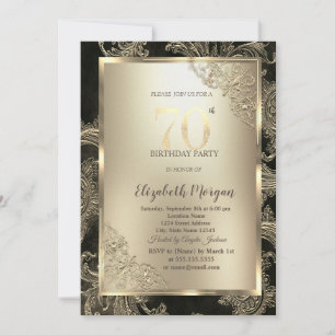 Convite Quadro Festivo Dourado, Aniversário de 70 anos em