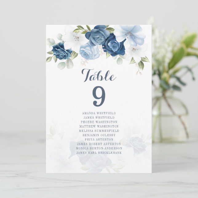 Convite Quadro Floral Azul Dusty Número 9 Quadro Sentado (Em pé/Frente)