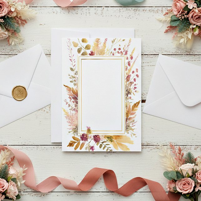 Convite Quadro floral boêmio em branco para casamento (Criador carregado)