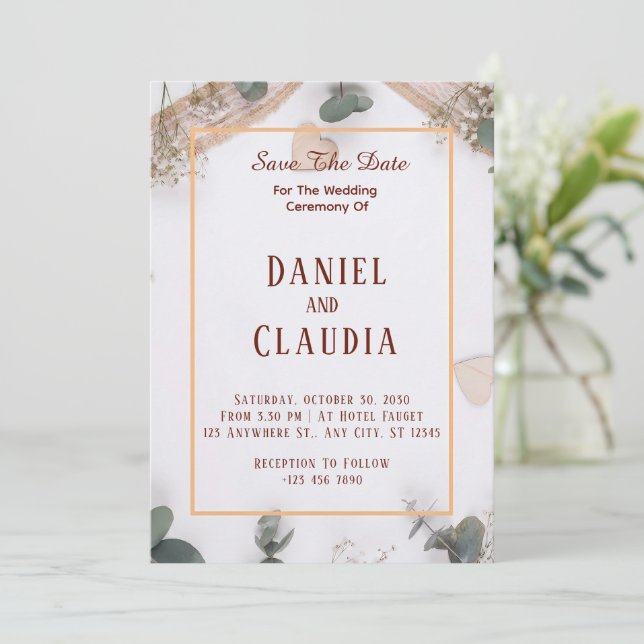 Convite Quadro Floral Boho Rústico Botânico Minimalista (Em pé/Frente)
