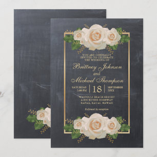 Convite Quadro floral branco rústico   formal que Wedding