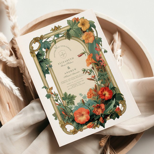 Convite Quadro Floral Casamento Jardim Dourado (Criador carregado)