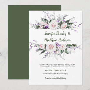 Convite Quadro Floral de Aquarela Roxo e Bege Casamento  