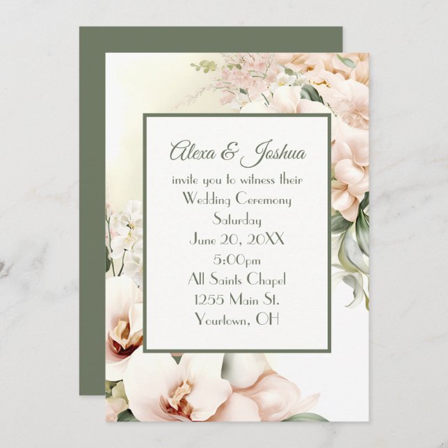 Convite Quadro Floral de Casamento (Frente/Verso)