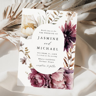Convite Quadro Floral de Casamento Outono Rústico Marsala