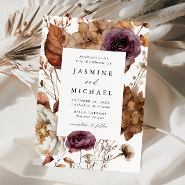 Convite Quadro Floral de Casamento Outono Rústico Marsala