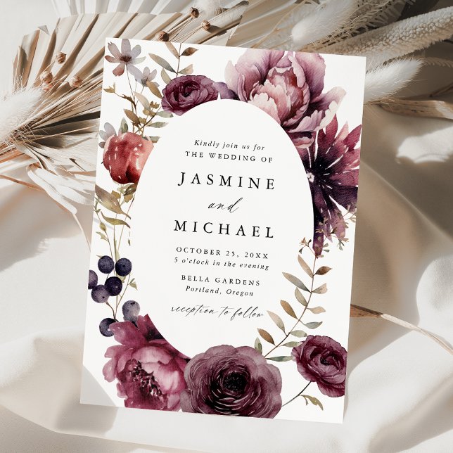 Convite Quadro Floral de Casamento Outono Rústico Marsala (Criador carregado)