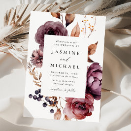 Convite Quadro Floral de Casamento Outono Rústico Marsala