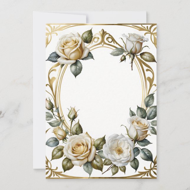 Convite quadro floral de casamento romântico e ouro (Frente)