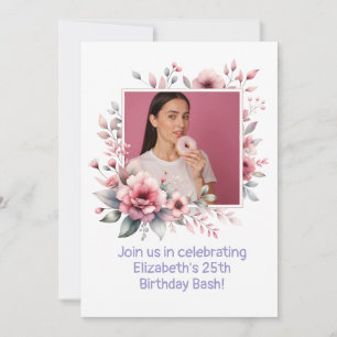 Convite Quadro Floral de Fotografias Personalizado da Fest