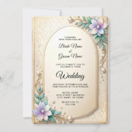 Convite Quadro Floral Decorativo com Pérolas Casamento