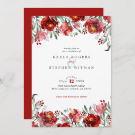 Convite Quadro Floral do Jardim Vermelho Profundo