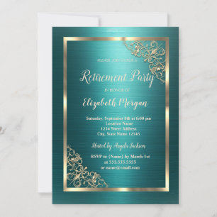 Convite Quadro Floral Dourado Aposentadoria Metálico Verde