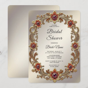 Convite Quadro Floral Dourado com Chá de panela de Pedras 