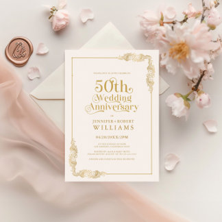 Convite Quadro Floral Dourado do 50º Aniversário de Casame