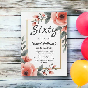 Convite Quadro Floral em Aquarela Delicada para Aniversári