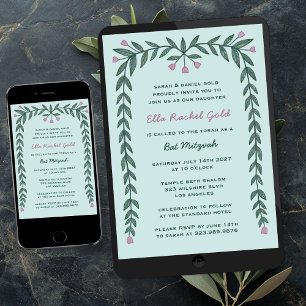 Convite Quadro Floral Moderno Bar Personalizado Bat Mitzva