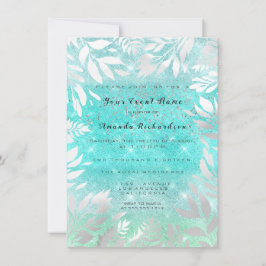 Convite Quadro Floral Ombre Céu Oceano Azul Brilho