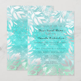 Convite Quadro Floral Ombre Céu Oceano Azul Brilho