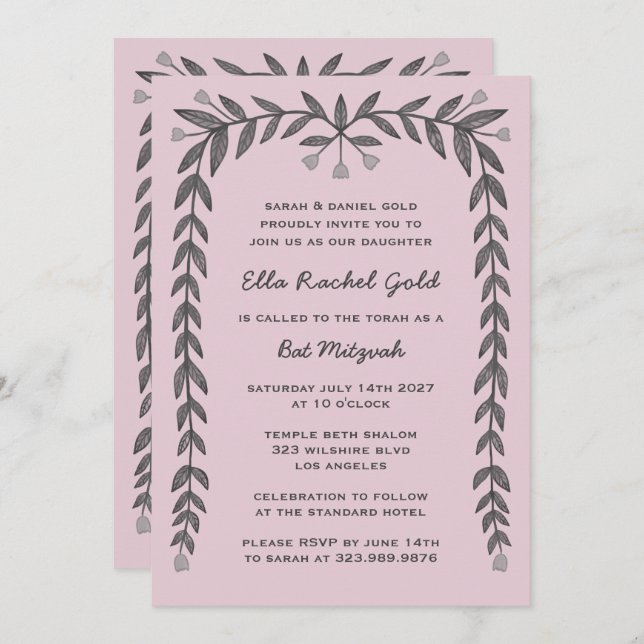 Convite Quadro Floral Personalizado Código QR Moderno BarB (Frente/Verso)