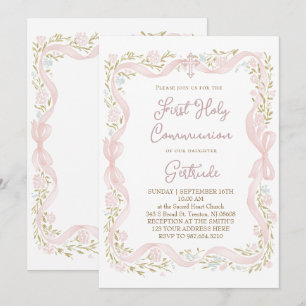 Convite quadro floral Primeira Comunhão