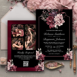 Convite Quadro Floral Sombrio Escuro Código QR Preto Casam