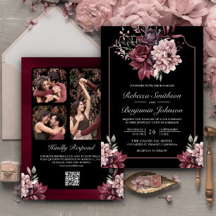 Convite Quadro Floral Sombrio Escuro Código QR Preto Casam