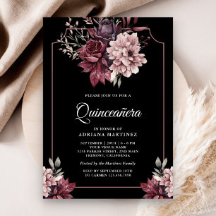 Convite Quadro Floral Sombrio para Quinze Anos Preto