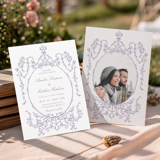 Convite Quadro Francês Romântico Lavanda Casamento Foto (Front & Back)