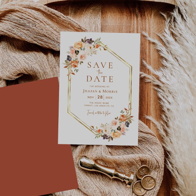 Convite quadro geométrico caia floral salvo a data (Criador carregado)