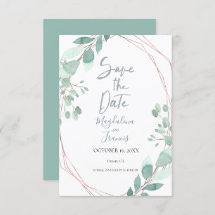 Convite quadro geométrico delicado verde guarde a data