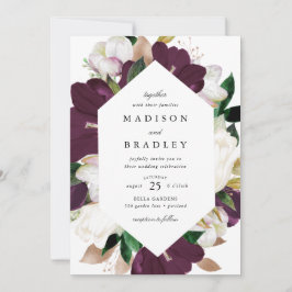 Convite Quadro Geométrico Floral de Pluma Escura | Casamen