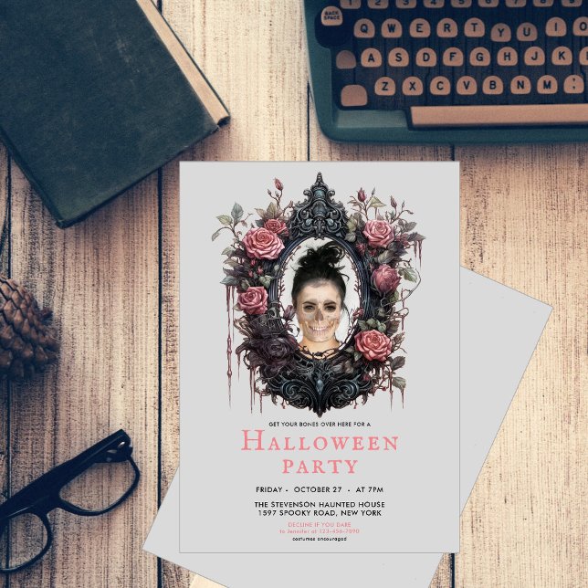 Convite Quadro gótico com rosas e fotografia engraçada per (Criador carregado)