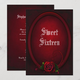 Convite Quadro Gótico Oval e Rosa de Sangue Doce 16