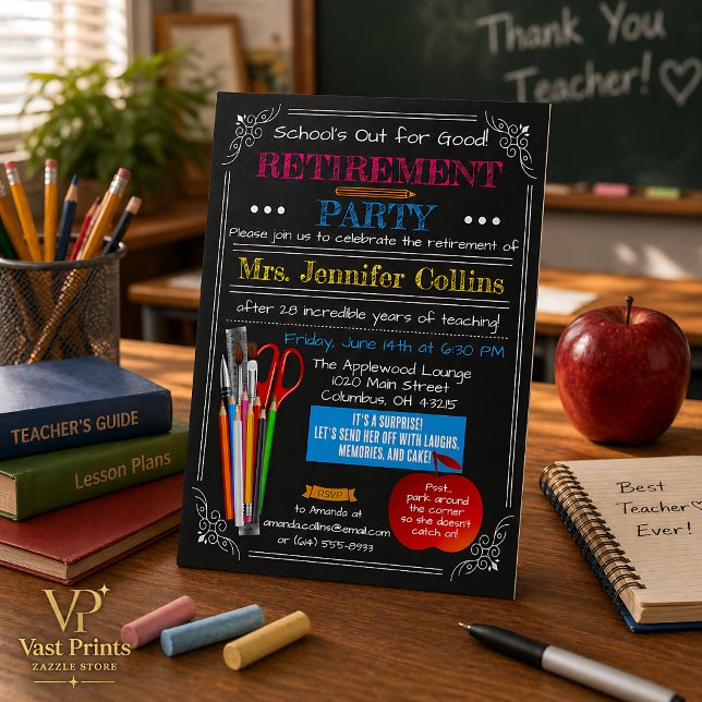 Convite Quadro Negro de Aposentadoria de Professor (Teacher Retirement Chalkboard Invitation
)