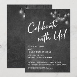 Convite Quadro Negro Luzes de Edison Modernas Celebre Cono