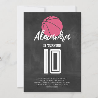 Convite Quadro Negro Rosa Basquete Aniversário