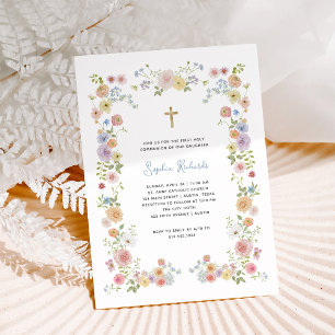 Convite Quadro Pastel Floral e Primeira Comunhão Cruzada D