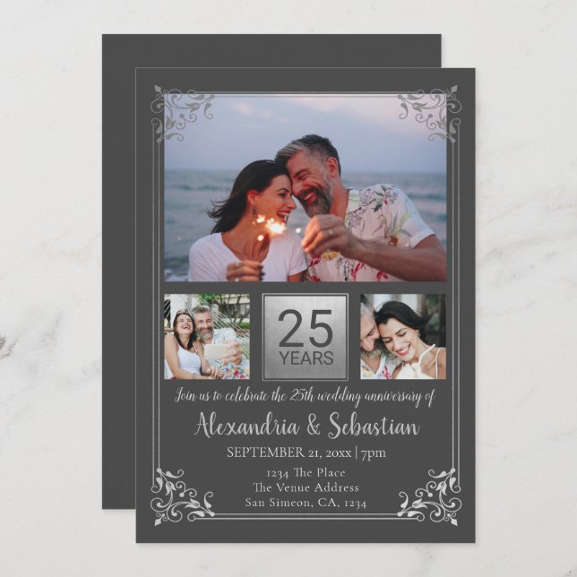 Convite Quadro Personalizado de Aniversário de Casamento d (Frente/Verso)