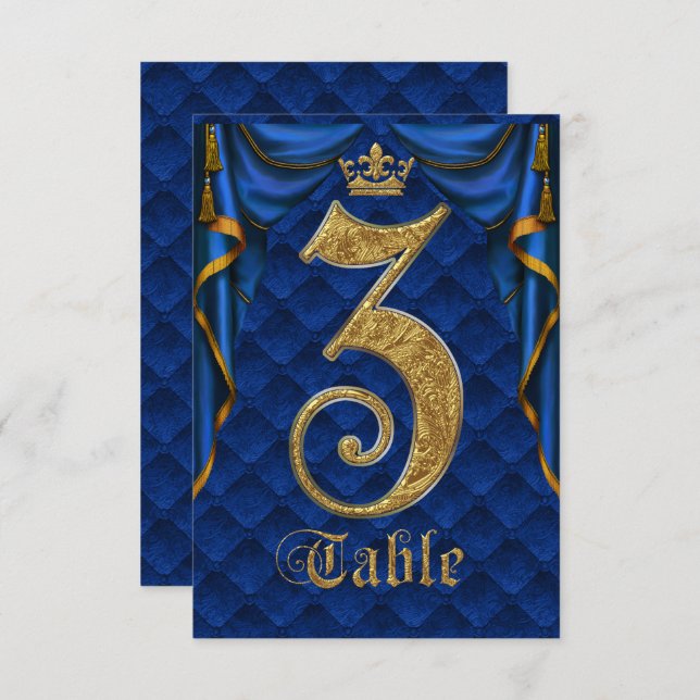 Convite Quadro Real Azul Dourado Casado Coroa Número 3 (Frente/Verso)