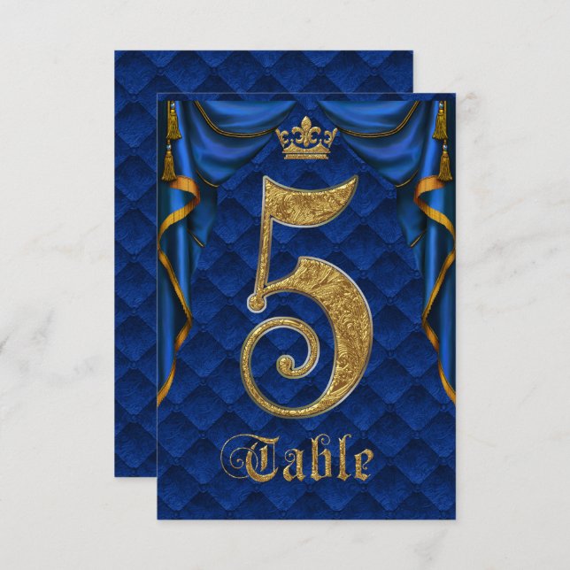 Convite Quadro Real Azul Dourado Casado Coroa Número 5 (Frente/Verso)
