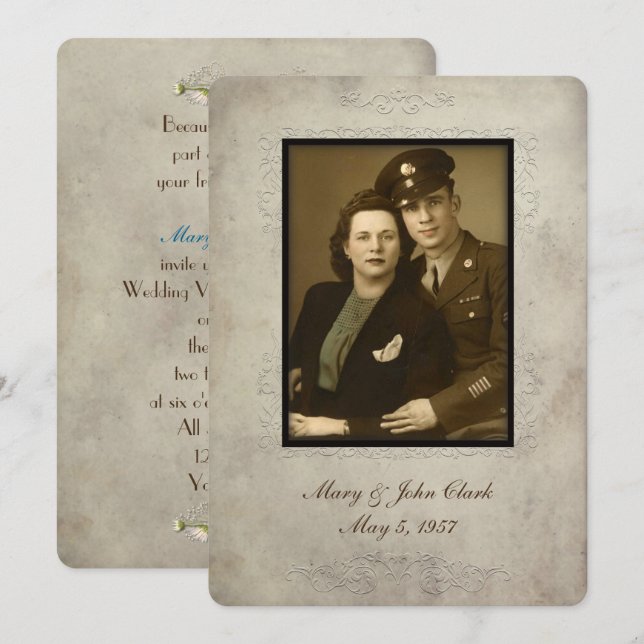 Convite quadro Renovação de Vow do casamento vintage (Frente/Verso)