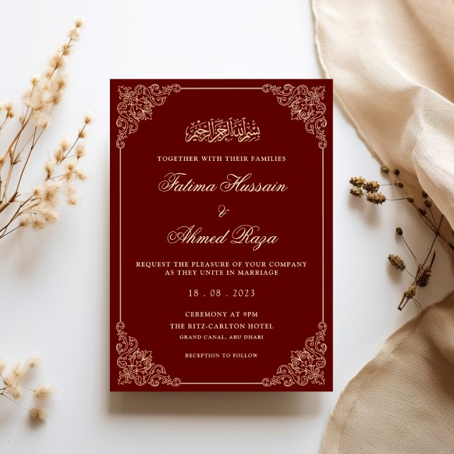 Convite Quadro Rococó Ornate Dourado Burgundy Casamento Mu (Criador carregado)