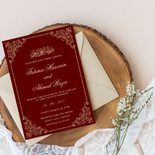 Convite Quadro Rococó Vintage Dourado Burgundy Casamento M