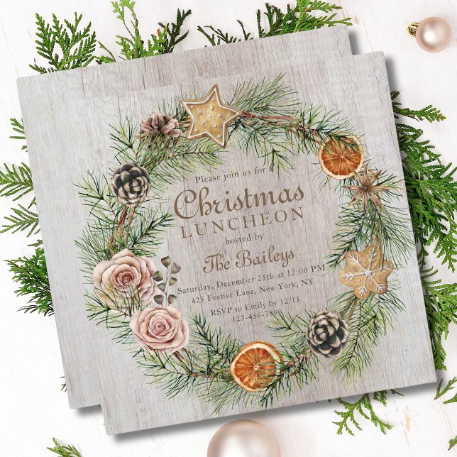 Convite Quadro Rustic Floral Holiday | Almofada de Natal (Criador carregado)