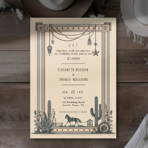 Convite Quadro Rustic Vintage Cowboy Casamento Horse Cactu