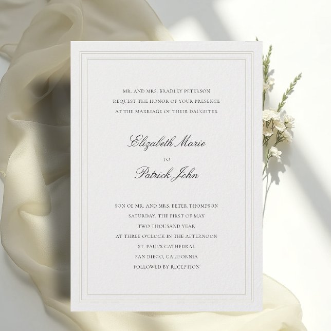 Convite Quadro Tandem Clássico Moderno Formal Marfim Casam (formal wedding invitation modern classic double frame tandem ecru calligraphy parents host)