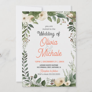 Convite Quadro Verde de Casamento Floral de abstrato Pintu