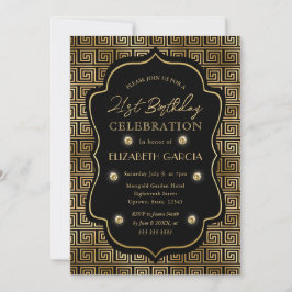 Convite Quadro Vintage Art Déco Preto e Dourado Aniversári