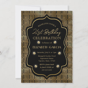 Convite Quadro Vintage Art Déco Preto e Dourado Aniversári